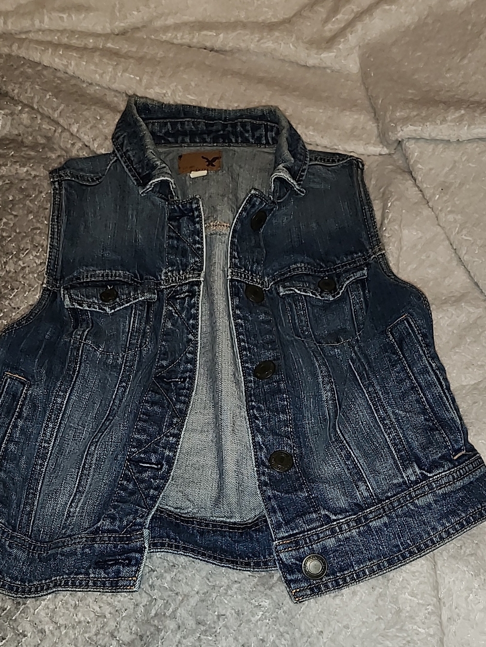 American Eagle Outfitters Dark Blue Denim Sleeveless Jacket